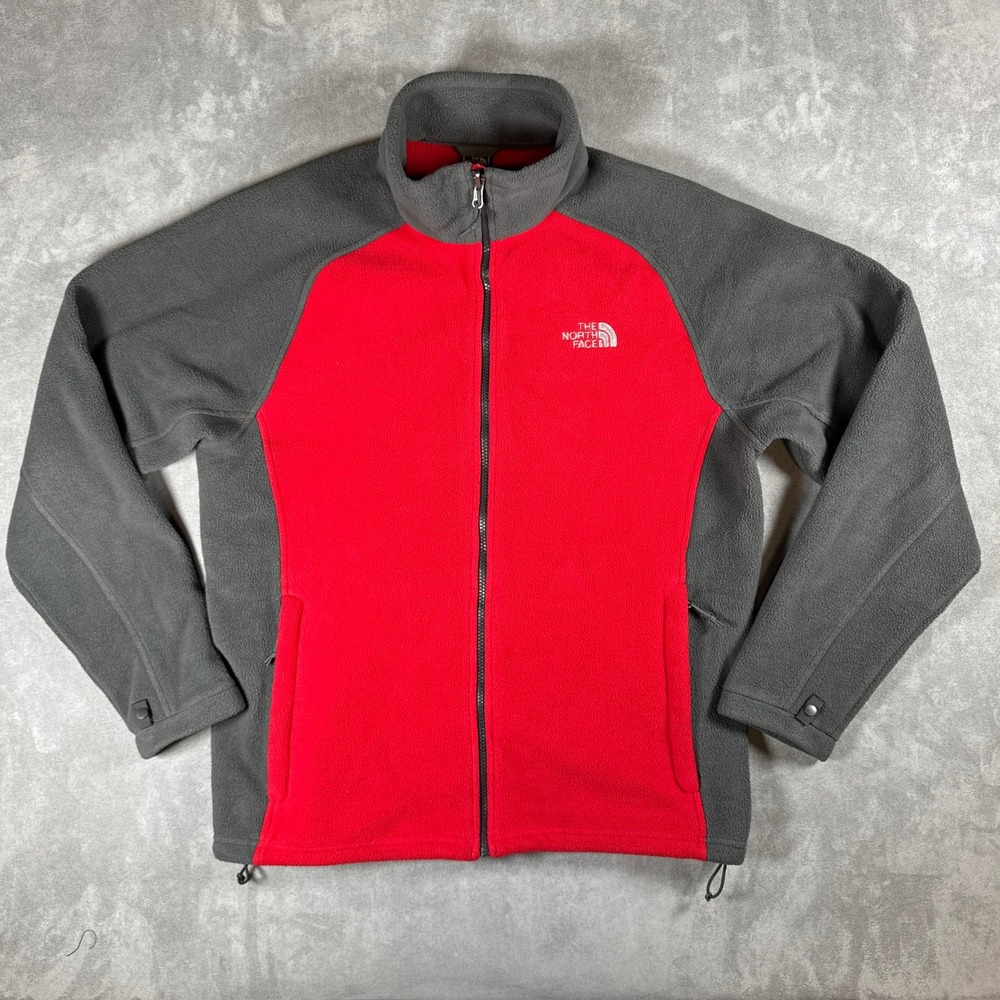 The North Face Full Zip Fleece Jacket Red Gray Colorblock Outdoor Mens